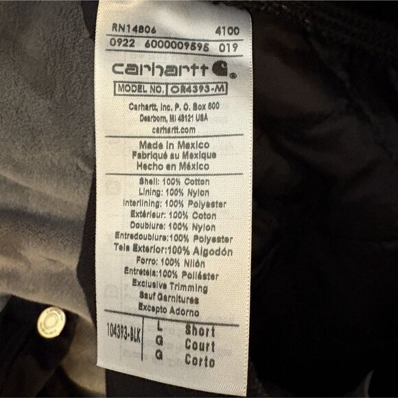 Carhartt Mens Loose Fit Firm Duck Insulated Bib Overalls L Short Black Workwear - Picture 8 of 9